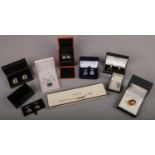 Nine cased pieces of dress jewellery. Including Links of London bracelet and Simon Carter