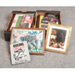 Two box's of Sport Ephemera & books, to include The Front Row 'Dragons' signed picture.