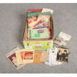 A box of mixed ephemera, to include ordnance survey maps, theatre programmes, sheet music etc.