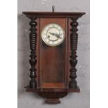 An early 20th century Vienna wall clock with two train springer movement. No pendulum. Some