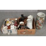 Two boxes of miscellaneous, mainly ceramics, Royal Stratford, Royal Kendal, Ridgway examples to