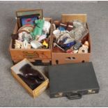 Two boxes of miscellaneous, to include Wedgwood, Spode, desk lamp, Barker shoes etc.