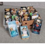 Two boxes of Compare the Meerkat soft toys, Oleg, Sergei as Superman, Ayana as Elsa, Sergei as Obi-