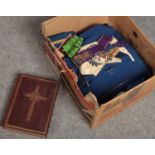A box of Masonic regalia etc. Including a large leather bound Latin bible Missale Romanum c.1926.