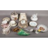 A collection of miscellaneous ceramics to include cheese dish, Worchester cup & saucer, biscuit