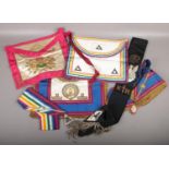 A collection of Masonic to include bags, sashes etc.