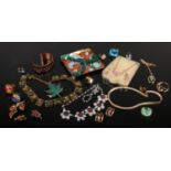 A box of vintage designer costume jewellery. Including Butler & Wilson, Monet, Renoir and