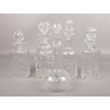 Five cut glass spirit decanters.