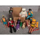 A box of mostly action man toys to include Doctor X, astronaut action man, pull along dog etc.