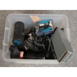 A box of camera's & equipment, Canon AF35M, 255x Kodak Instamatic, Itorex Auto Zoom examples