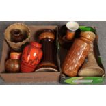 Two boxes of pottery including mainly West German examples.