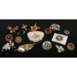 A collection of vintage costume jewellery brooches including marcasite galleon, Frances Beresford