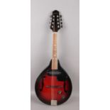 A Maestro semi acoustic mandolin. With rosewood fretboard and cherry burst finish, 67cm total