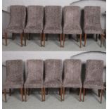A set of 10 Carlick upholstered dining chairs with animal print and raised on square tapering
