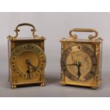 Two brass cased carriage clocks. One Smiths with scroll engraved dial mask and a Bentima example,