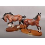 Two bisque porcelain figures of horses on wooden stands, Royal Doulton Spirit of Earth and Beswick