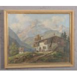 Karger (continental school. Framed oil on canvas. Alpine scene, 62cm x 75cm.