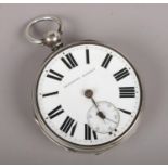 A silver fusee pocket watch with roman numeral markers, assayed London 1930. Missing glass.