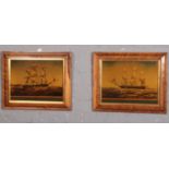 A pair of framed Antique style reverse marine prints on glass. Blenheim East Indiaman and Francis