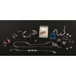A collection of silver jewellery etc. Including bracelet, bangle and earrings in Pandora style, pava