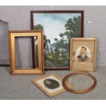 A collection of oil on board, to include two gilt frames