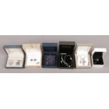 Six boxed silver jewellery items including Pandora, cufflinks, two suites of earrings and necklace