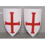 Two decorative shields decorated with The St George Cross.