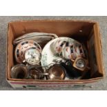 A box of miscellaneous to include silver plate, cabinet plates, collectors spoons etc.