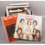 A box of LP's, Status Quo, Bay City Rollers, Stevie Wonder examples