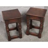 A pair of small oak side tables, (26cm x 28cm x 43cm)