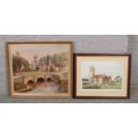 R B Underhill, A framed oil on canvas, landscape scene with a bridge, along with a framed G Brampton