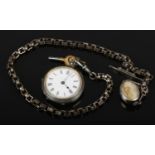 A Victorian silver fob watch with engraved case and enamel dial. Assayed Birmingham 1884. On