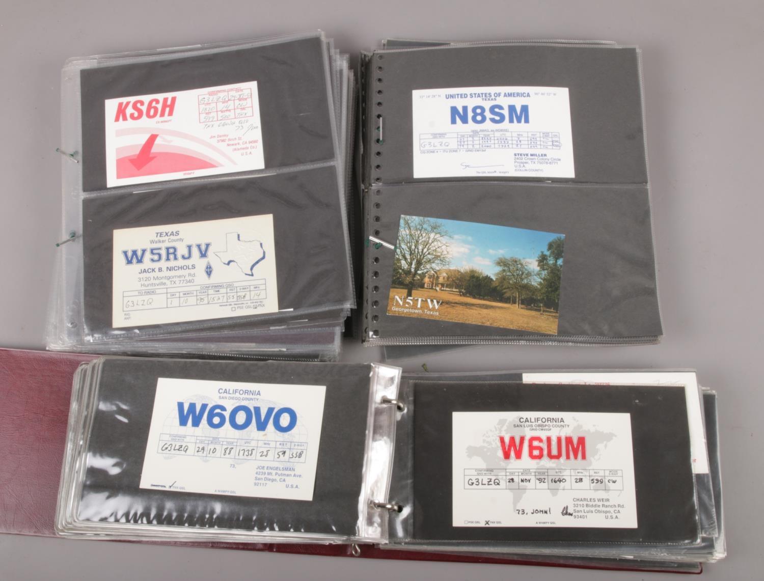 A box of American amateur/ ham radio QSL communication cards.