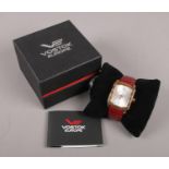 A boxed gentleman's Vostok Europe Arktika stainless steel automatic wristwatch on leather strap.