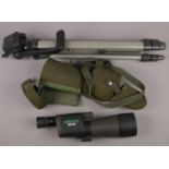 An Opticron HR.66 twitchers / bird watchers scope in soft case and with tripod.