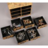 A six drawer jewellery box and contents. Including Swarovski, Bulgari, Joan Rivers bracelet and
