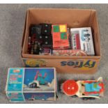 A box of toys including Japanese boxed 21st century space series Captain Robot, Haynes VW