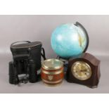 A mixed group, to include Smith bakelite mantel clock, light up globe, oak biscuit barrel and