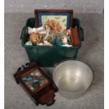 A box of miscellaneous, to include President wall clock, jam pan, bone china, small fire screen etc.