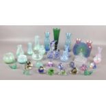 A collection of Caithness glass, vases, paperweights, Peacock figure etc