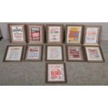 A collection of 11 framed reproduction Beatles concert advertising hand bill/ flyers.