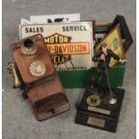 A Elvis Presley Telephone, Vintage Conversation pieces telephone, The Beatles prints and signs etc