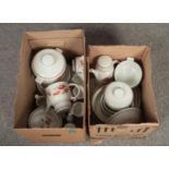 Two boxes of Royal Doulton ' Fieldflower' dinner ware, plates, soup bowls, tea cups, saucers, milk