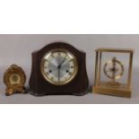 A Smiths Enfield Bakelite cased 8 day mantel clock, an Emes skeleton clock and a British United