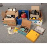 Three boxes of photographic, to include Minette viewer, boxed Synchrodek, splicers, Klito plates