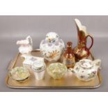 A tray of ceramics, to include Royal Winton, Crown Devon, 19th century cream jug etc.
