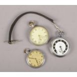 Three pocket watches, to include Ingersoll, Flore and one other.