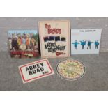 Five metal signs 'The Beatles A Hard Days Night', St. Peppers Lonely Hearts Club band examples