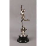 A 1950s Isle of Man TT motorcycle racing trophy. Silver plated, formed as Mercury stood upon a