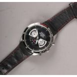A gentleman's stainless steel Accurist chronograph wristwatch on leather strap, with black dial